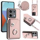 For Xiaomi Redmi Note 13 5G Global Organ Card Bag Ring Holder Phone Case with Long Lanyard(Pink) - 1