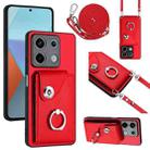 For Xiaomi Redmi Note 13 5G Global Organ Card Bag Ring Holder Phone Case with Long Lanyard(Red) - 1