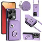 For Xiaomi Redmi Note 13 Pro 4G Global Organ Card Bag Ring Holder Phone Case with Long Lanyard(Purple) - 1