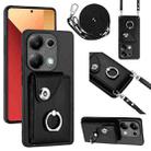 For Xiaomi Redmi Note 13 Pro 4G Global Organ Card Bag Ring Holder Phone Case with Long Lanyard(Black) - 1