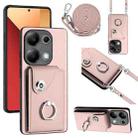 For Xiaomi Redmi Note 13 Pro 4G Global Organ Card Bag Ring Holder Phone Case with Long Lanyard(Pink) - 1