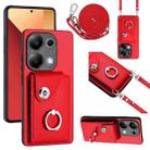 For Xiaomi Redmi Note 13 Pro 4G Global Organ Card Bag Ring Holder Phone Case with Long Lanyard(Red) - 1