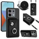 For Xiaomi Redmi Note 13 Pro 5G Global Organ Card Bag Ring Holder Phone Case with Long Lanyard(Black) - 1