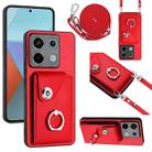 For Xiaomi Redmi Note 13 Pro 5G Global Organ Card Bag Ring Holder Phone Case with Long Lanyard(Red) - 1