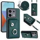 For Xiaomi Redmi Note 13 Pro 5G Global Organ Card Bag Ring Holder Phone Case with Long Lanyard(Green) - 1