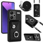 For Xiaomi Redmi Note 13 Pro+ Organ Card Bag Ring Holder Phone Case with Long Lanyard(Black) - 1