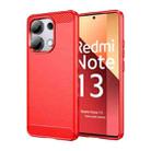 For Xiaomi Redmi Note 13 4G Global Brushed Texture Carbon Fiber TPU Phone Case(Red) - 1