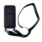 For iPhone 8 Plus / 7 Plus Card Slot Liquid Silicone Phone Case with Lanyard(Black) - 1