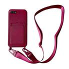 For iPhone 8 Plus / 7 Plus Card Slot Liquid Silicone Phone Case with Lanyard(Wine Red) - 1