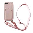 For iPhone 8 Plus / 7 Plus Card Slot Liquid Silicone Phone Case with Lanyard(Light Pink) - 1