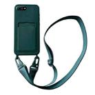 For iPhone 8 Plus / 7 Plus Card Slot Liquid Silicone Phone Case with Lanyard(Dark Green) - 1