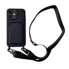 For iPhone 11 Card Slot Liquid Silicone Phone Case with Lanyard(Black) - 1