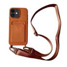 For iPhone 11 Card Slot Liquid Silicone Phone Case with Lanyard(Brown) - 1