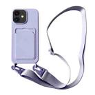 For iPhone 11 Card Slot Liquid Silicone Phone Case with Lanyard(Light Purple) - 1