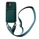 For iPhone 11 Card Slot Liquid Silicone Phone Case with Lanyard(Dark Green) - 1