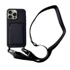 For iPhone 11 Pro Card Slot Liquid Silicone Phone Case with Lanyard(Black) - 1