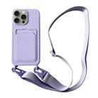 For iPhone 11 Pro Card Slot Liquid Silicone Phone Case with Lanyard(Light Purple) - 1