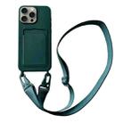 For iPhone 11 Pro Card Slot Liquid Silicone Phone Case with Lanyard(Dark Green) - 1