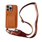 For iPhone 11 Pro Max Card Slot Liquid Silicone Phone Case with Lanyard(Brown) - 1