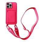 For iPhone 11 Pro Max Card Slot Liquid Silicone Phone Case with Lanyard(Rose Red) - 1