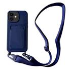 For iPhone 12 Card Slot Liquid Silicone Phone Case with Lanyard(Dark Blue) - 1