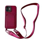 For iPhone 12 Card Slot Liquid Silicone Phone Case with Lanyard(Wine Red) - 1