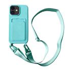 For iPhone 12 Card Slot Liquid Silicone Phone Case with Lanyard(Mint Green) - 1