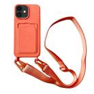 For iPhone 12 Card Slot Liquid Silicone Phone Case with Lanyard(Orange) - 1