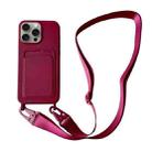 For iPhone 12 Pro Card Slot Liquid Silicone Phone Case with Lanyard(Wine Red) - 1