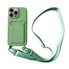For iPhone 12 Pro Card Slot Liquid Silicone Phone Case with Lanyard(Matcha Green) - 1