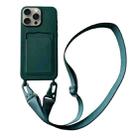 For iPhone 12 Pro Card Slot Liquid Silicone Phone Case with Lanyard(Dark Green) - 1