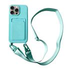 For iPhone 12 Pro Max Card Slot Liquid Silicone Phone Case with Lanyard(Mint Green) - 1