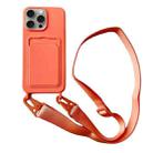For iPhone 12 Pro Max Card Slot Liquid Silicone Phone Case with Lanyard(Orange) - 1