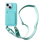 For iPhone 13 Card Slot Liquid Silicone Phone Case with Lanyard(Mint Green) - 1