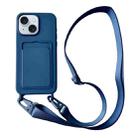 For iPhone 13 Card Slot Liquid Silicone Phone Case with Lanyard(Royal Blue) - 1