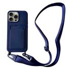 For iPhone 13 Pro Max Card Slot Liquid Silicone Phone Case with Lanyard(Dark Blue) - 1
