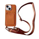 For iPhone 14 Card Slot Liquid Silicone Phone Case with Lanyard(Brown) - 1