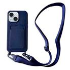 For iPhone 14 Card Slot Liquid Silicone Phone Case with Lanyard(Dark Blue) - 1