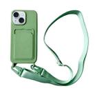 For iPhone 14 Card Slot Liquid Silicone Phone Case with Lanyard(Matcha Green) - 1