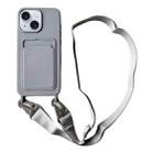 For iPhone 14 Plus Card Slot Liquid Silicone Phone Case with Lanyard(Grey) - 1