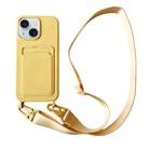 For iPhone 14 Plus Card Slot Liquid Silicone Phone Case with Lanyard(Yellow) - 1