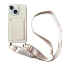 For iPhone 15 Card Slot Liquid Silicone Phone Case with Lanyard(White) - 1