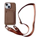 For iPhone 15 Plus Card Slot Liquid Silicone Phone Case with Lanyard(Coffee) - 1