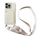 For iPhone 15 Pro Max Card Slot Liquid Silicone Phone Case with Lanyard(White) - 1
