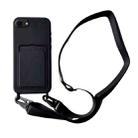 For iPhone SE 2022 / 2020 Card Slot Liquid Silicone Phone Case with Lanyard(Black) - 1