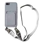 For iPhone SE 2022 / 2020 Card Slot Liquid Silicone Phone Case with Lanyard(Grey) - 1