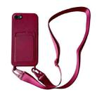 For iPhone SE 2022 / 2020 Card Slot Liquid Silicone Phone Case with Lanyard(Wine Red) - 1