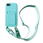 For iPhone SE 2022 / 2020 Card Slot Liquid Silicone Phone Case with Lanyard(Mint Green) - 1