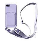 For iPhone SE 2022 / 2020 Card Slot Liquid Silicone Phone Case with Lanyard(Light Purple) - 1