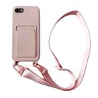 For iPhone SE 2022 / 2020 Card Slot Liquid Silicone Phone Case with Lanyard(Light Pink) - 1
